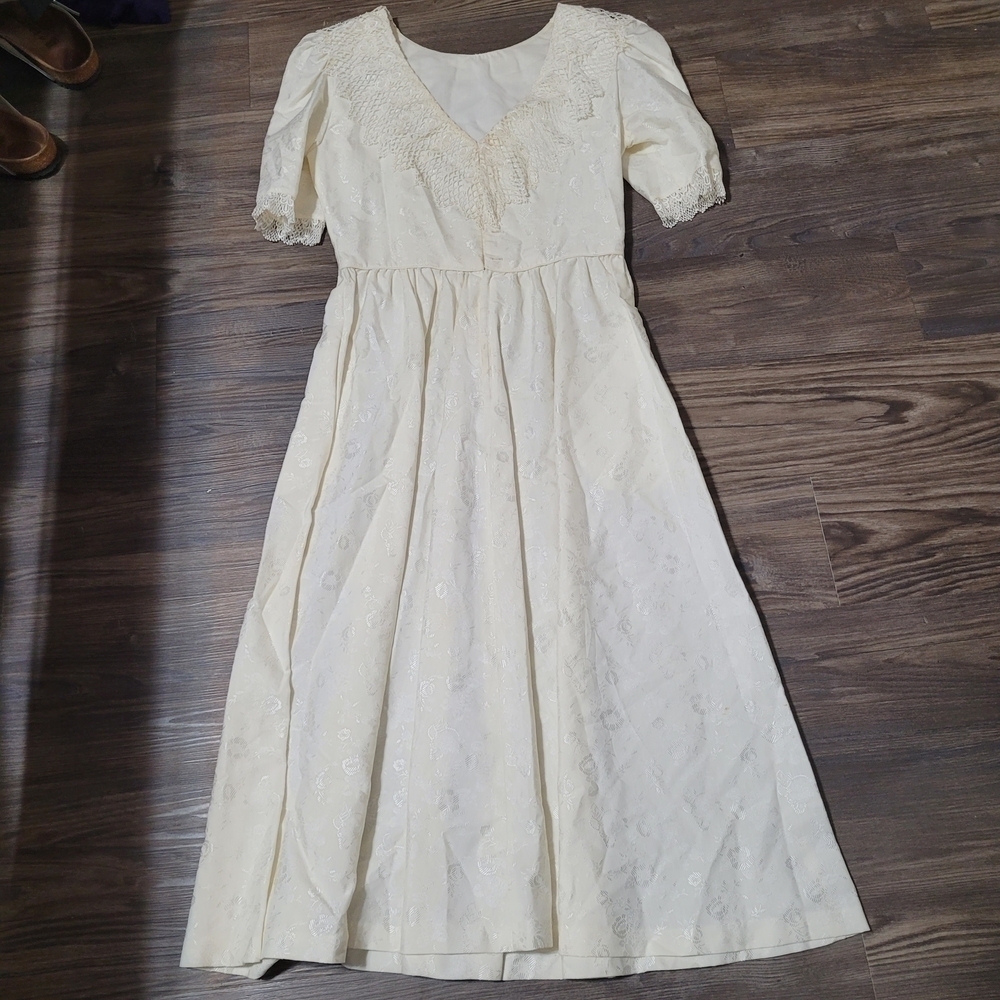 70s Vintage Lace Prairie Boho Cottagecore Pouf Rustic Wedding Dress S White